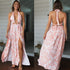 Printed Halterneck Women's Resort Style Slit Maxi Dress - ROUTINE FASHION